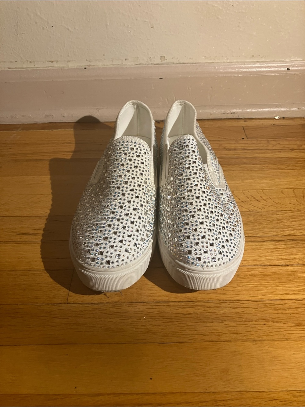 Women's Crystal Embellished Slip-On Sneakers - White